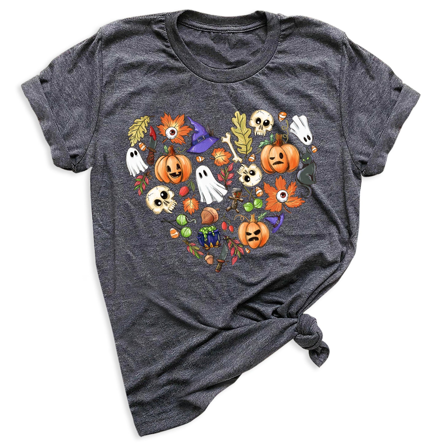 Halloween Elements Heart Shirt – Spooky Season Tee | Women’s Ghost & Pumpkin Shirt