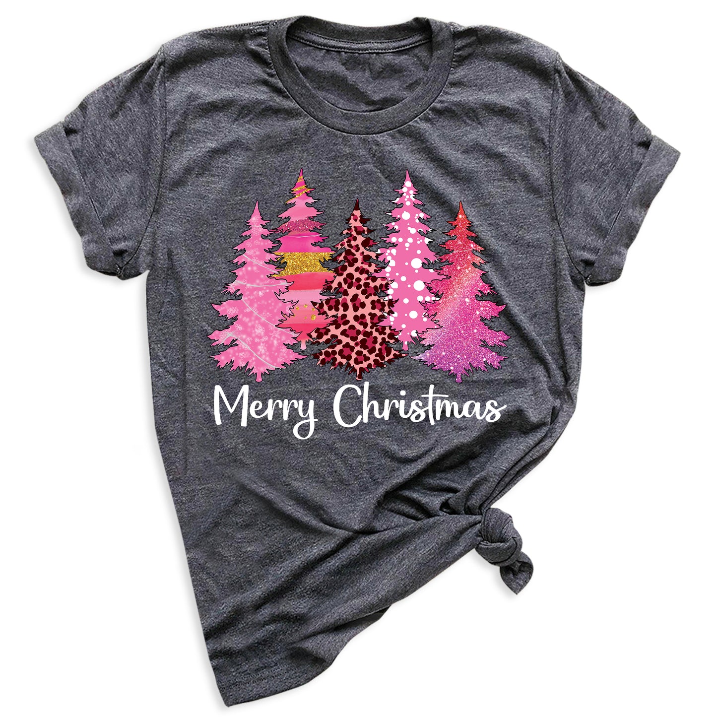 Merry Christmas Tree Shirt for Women – Pink Leopard Print Holiday Tee, Cute Winter Outfit, Ladies Christmas Party Top