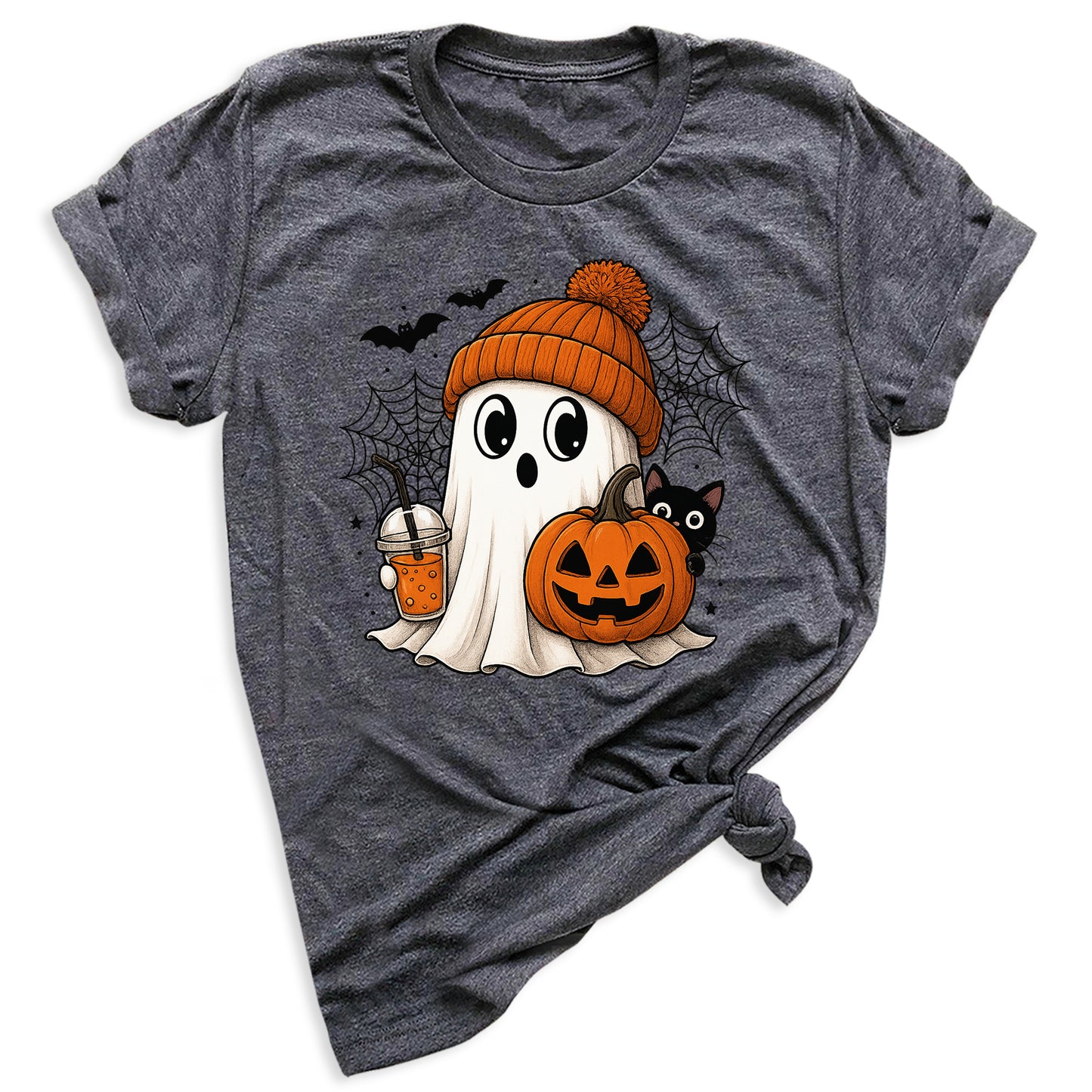 Halloween Ghost and Drink T-Shirt – Pumpkin & Spooky Season Tee