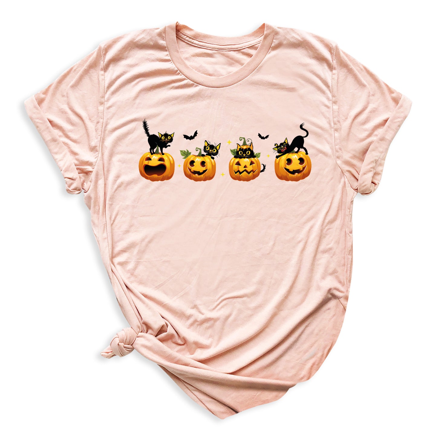 Halloween Pumpkin Cat Shirt โ Cute Fall Shirt, Pumpkin Face Tee, Spooky Season Shirt for Halloween Party & Autumn Outfits