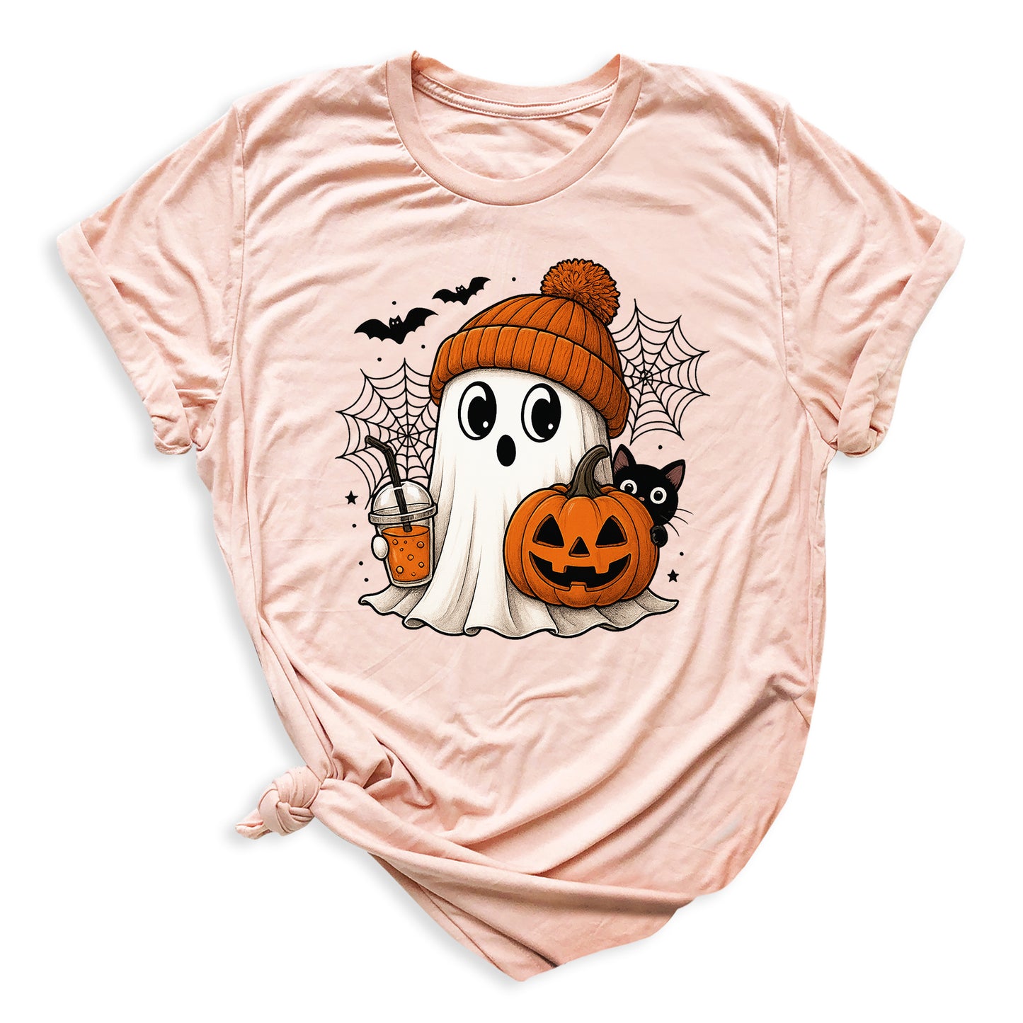 Halloween Ghost and Drink T-Shirt – Pumpkin & Spooky Season Tee
