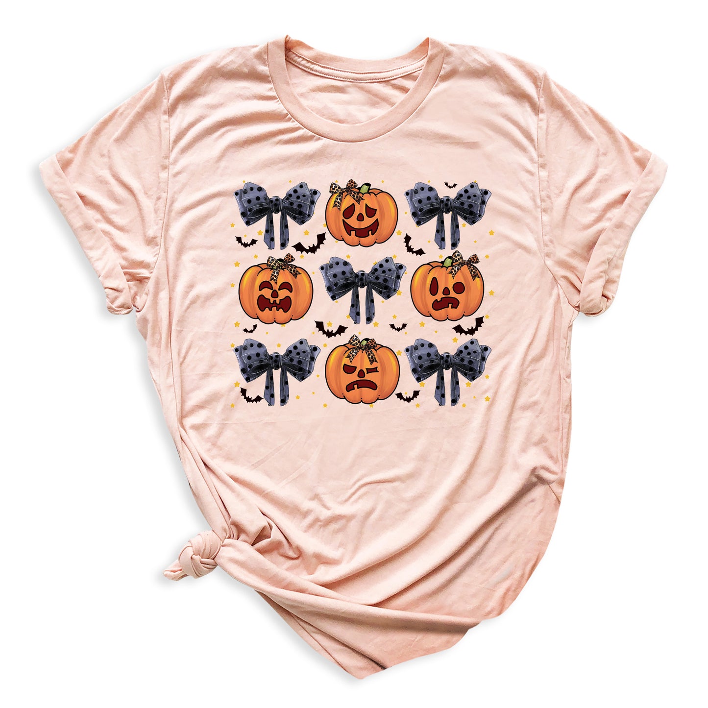 Funny Halloween Pumpkin Face Shirt – Coquette Bow Spooky Season Tee