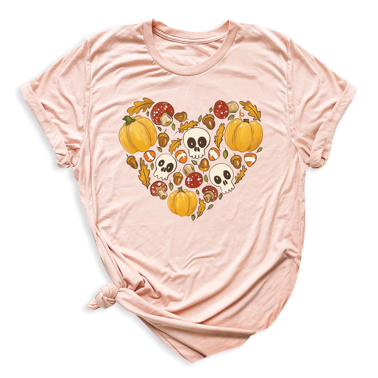 Heart Skull Halloween Shirt – Fall Season Tee for Women Men | Autumn Pumpkin Patch Outfit