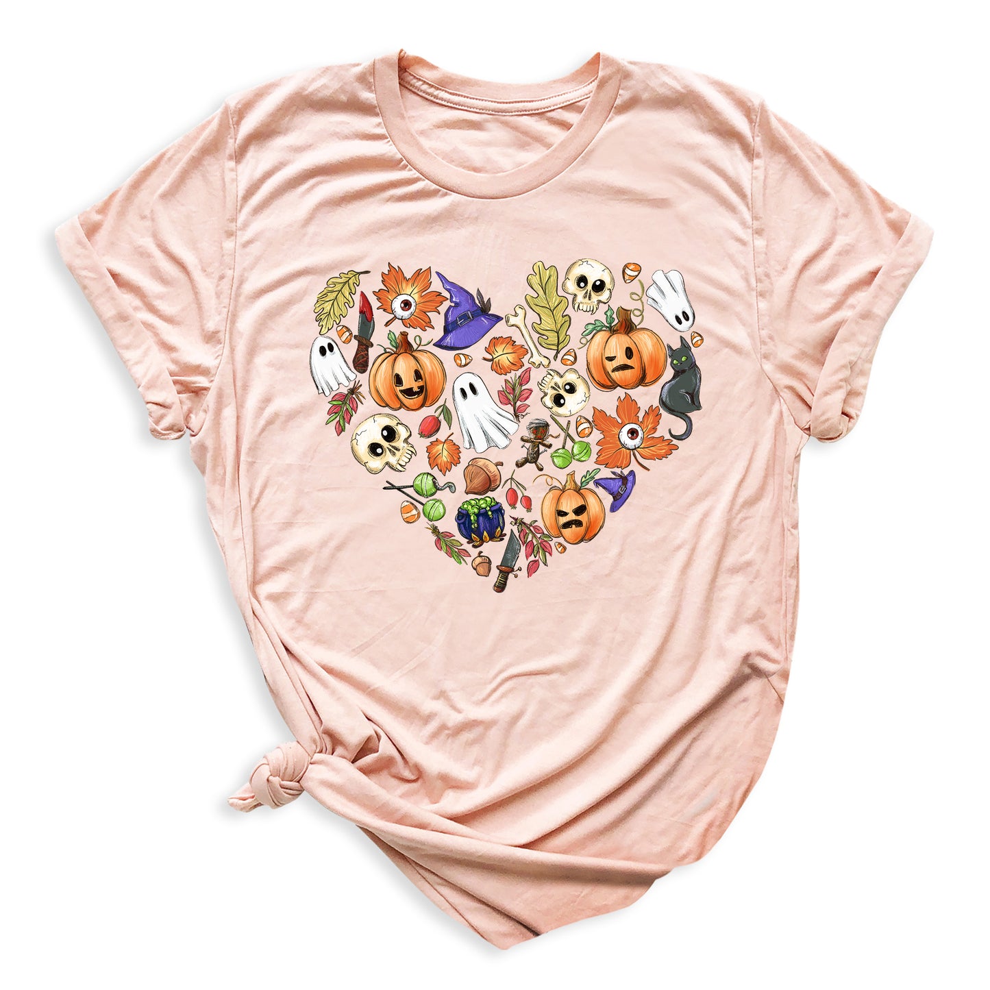 Halloween Elements Heart Shirt – Spooky Season Tee | Women’s Ghost & Pumpkin Shirt