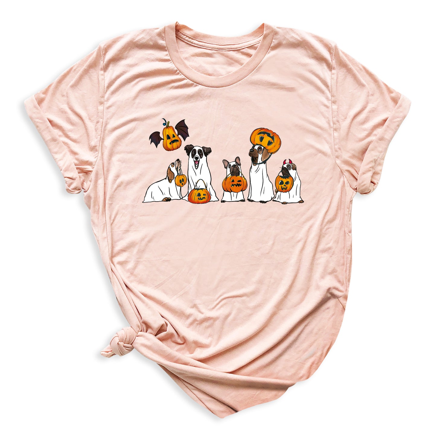 Halloween Ghost Dogs Shirt – Cute Dog Lover Tee for Women Men, Funny Pumpkin & Bat Halloween Top, Dog Mom Spooky Season Outfit