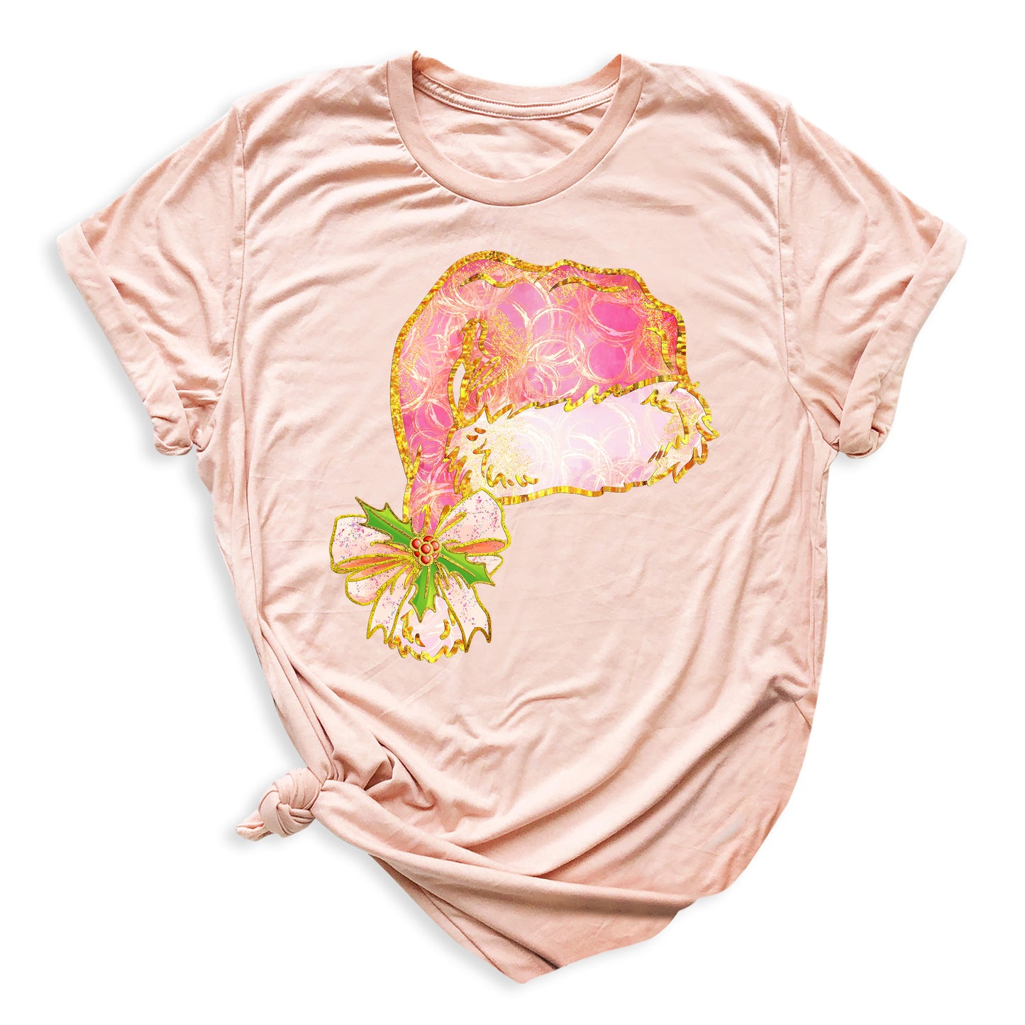 Coquette Santa Hat Pink Bow Shirt – Trendy Christmas Tee for Women & Girls, Xmas Party Holiday Top