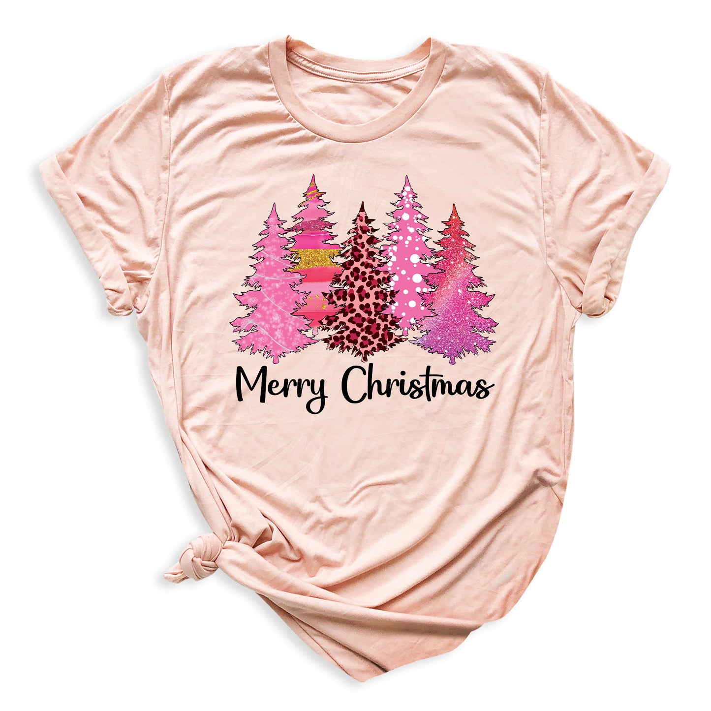 Merry Christmas Tree Shirt for Women – Pink Leopard Print Holiday Tee, Cute Winter Outfit, Ladies Christmas Party Top