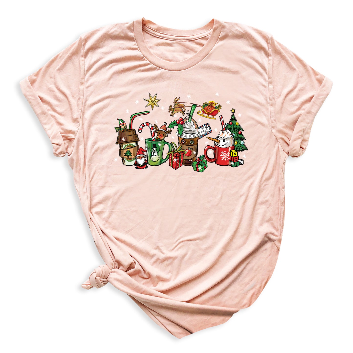 Christmas Latte Coffee T-Shirt – Holiday Coffee Lover Tee, Cute Xmas Shirt with Mugs & Christmas Tree Design