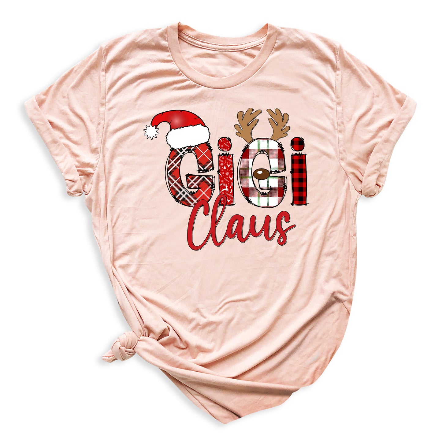 Gigi Claus Christmas Shirt for Grandma – Custom Gigi, Mimi, Nana Xmas Tee with Santa Hat & Plaid Design