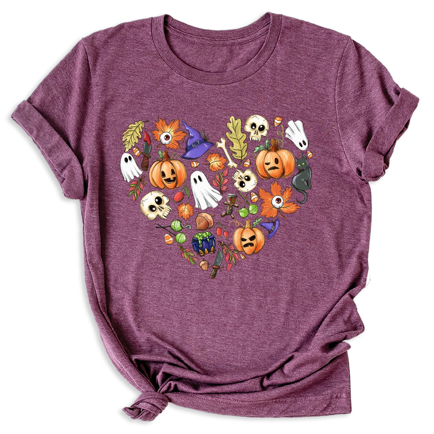 Halloween Elements Heart Shirt – Spooky Season Tee | Women’s Ghost & Pumpkin Shirt