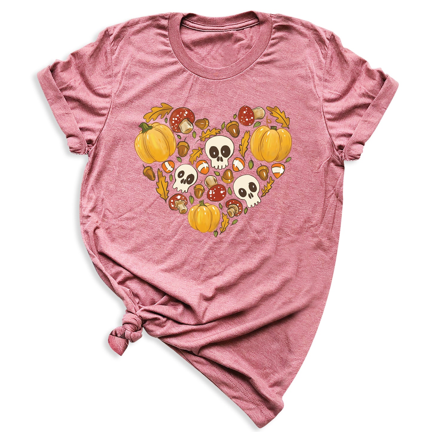 Heart Skull Halloween Shirt – Fall Season Tee for Women Men | Autumn Pumpkin Patch Outfit