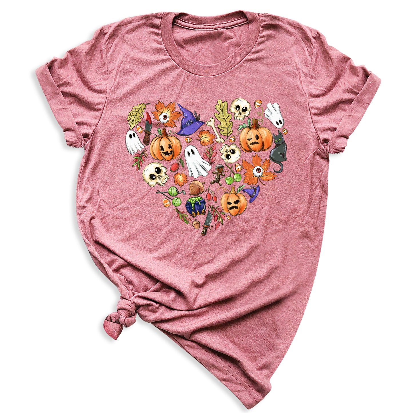 Halloween Elements Heart Shirt – Spooky Season Tee | Women’s Ghost & Pumpkin Shirt