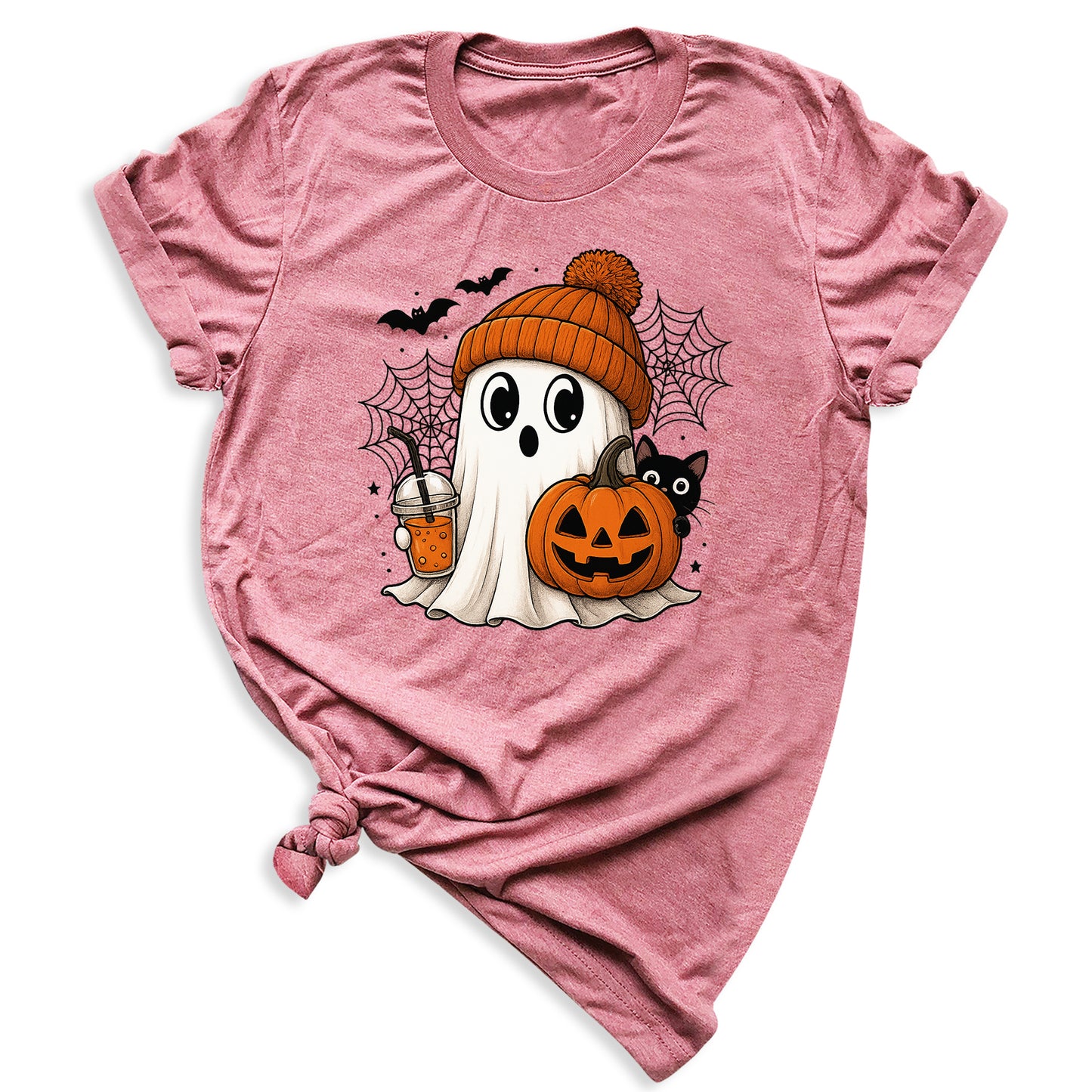 Halloween Ghost and Drink T-Shirt – Pumpkin & Spooky Season Tee