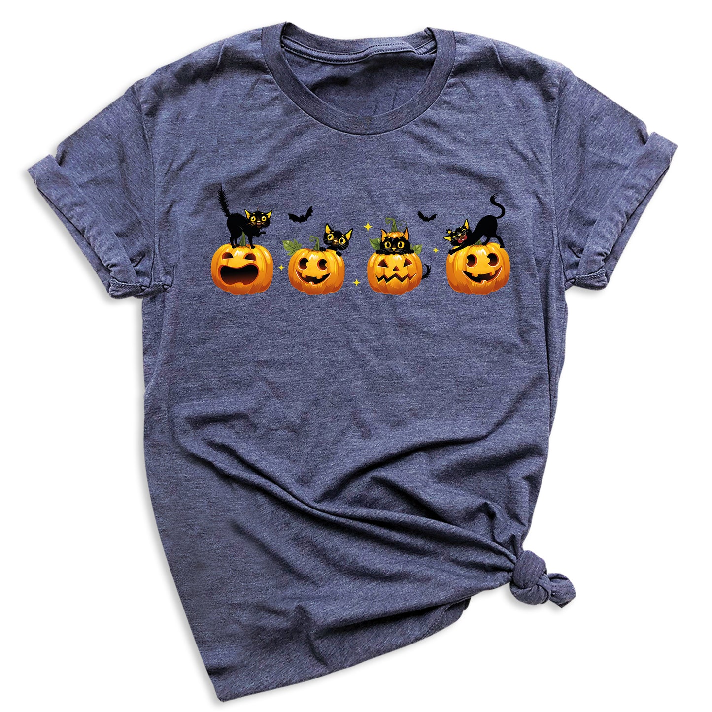 Halloween Pumpkin Cat Shirt โ Cute Fall Shirt, Pumpkin Face Tee, Spooky Season Shirt for Halloween Party & Autumn Outfits