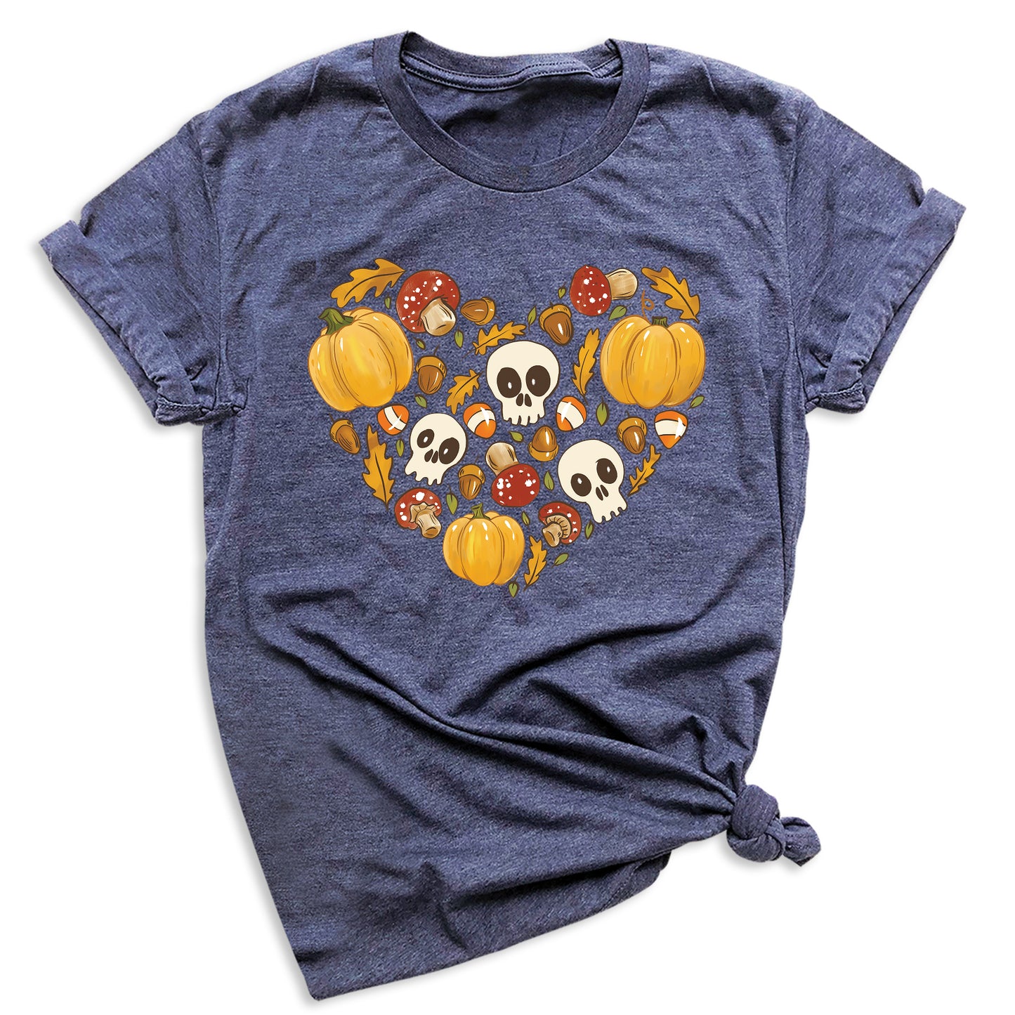 Heart Skull Halloween Shirt – Fall Season Tee for Women Men | Autumn Pumpkin Patch Outfit