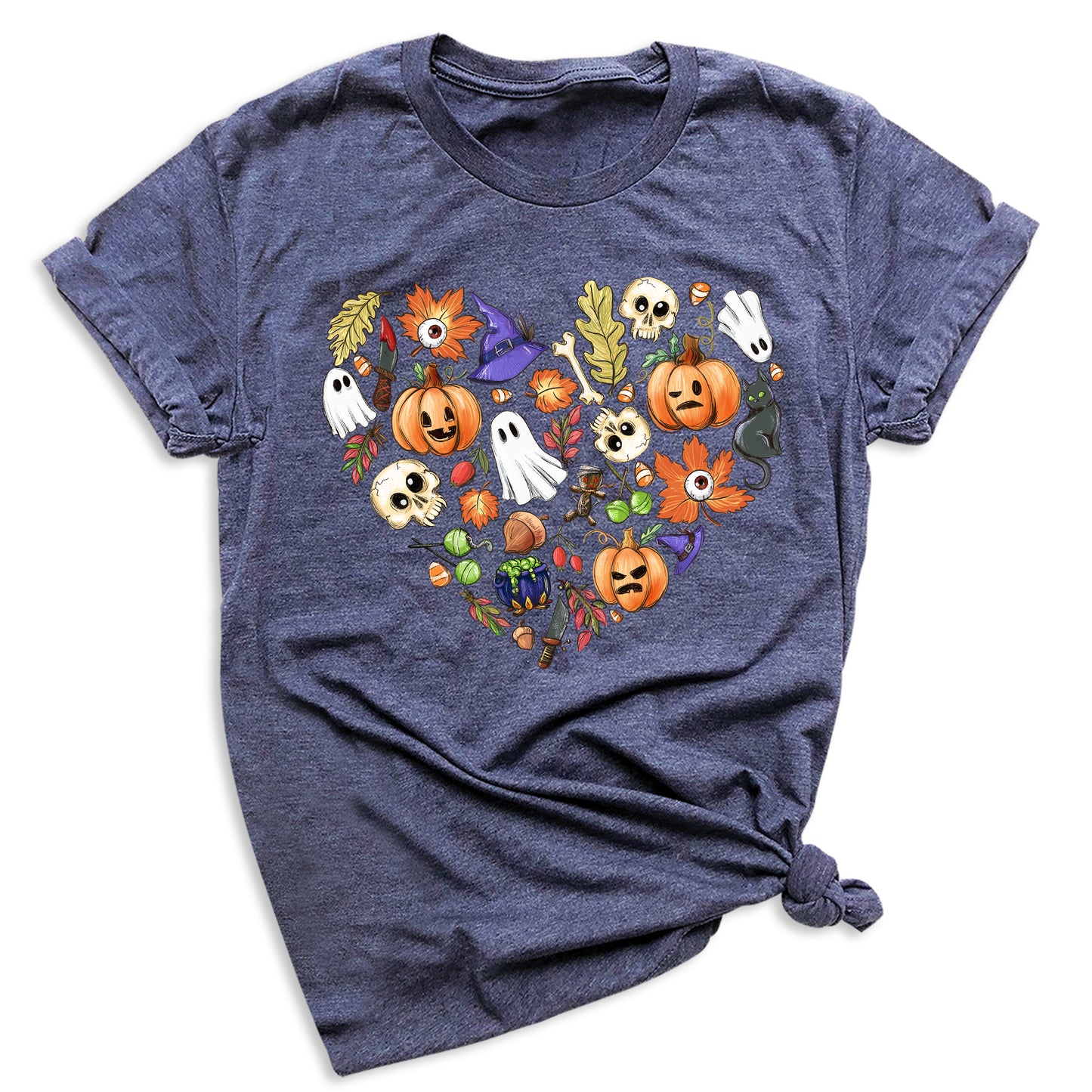 Halloween Elements Heart Shirt – Spooky Season Tee | Women’s Ghost & Pumpkin Shirt
