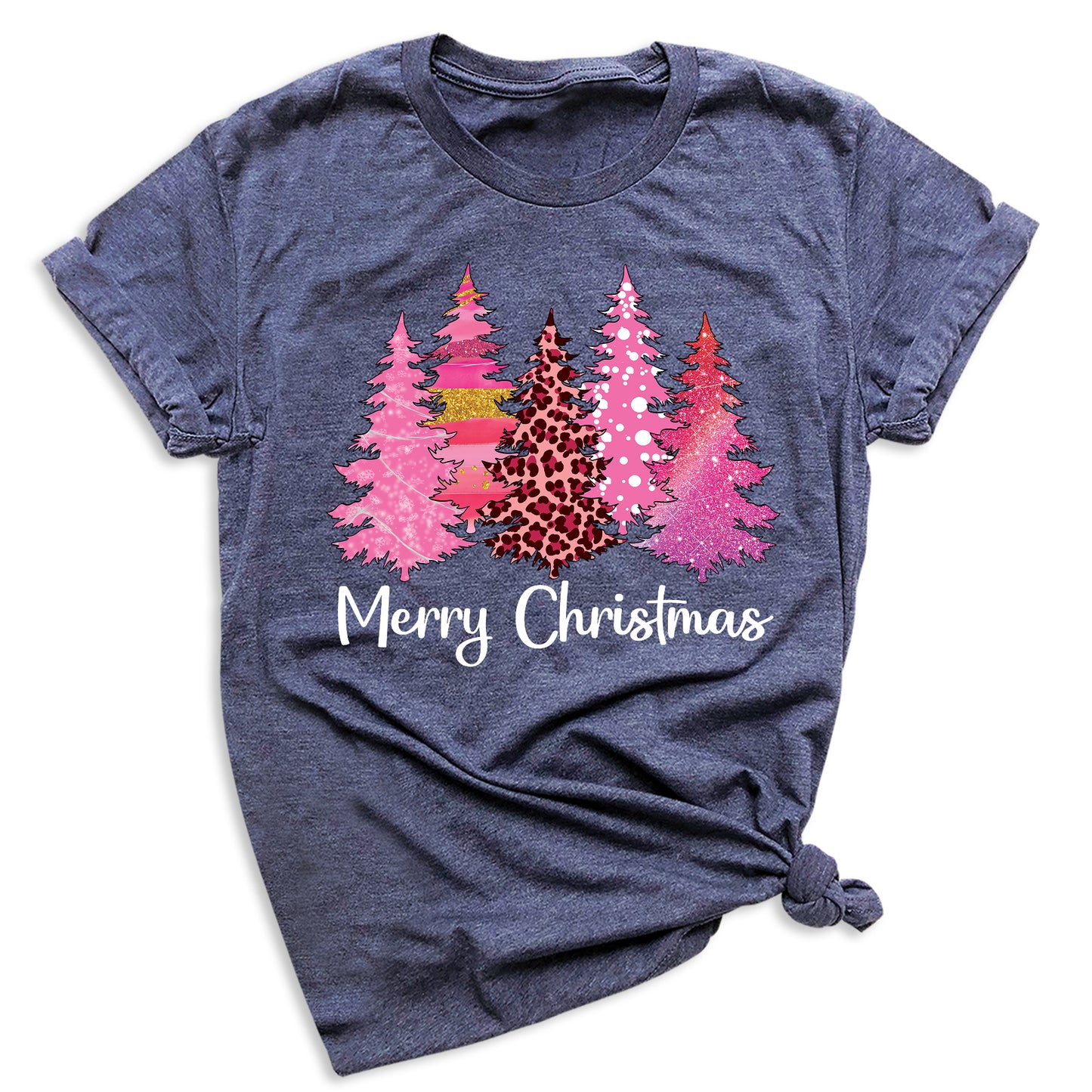 Merry Christmas Tree Shirt for Women – Pink Leopard Print Holiday Tee, Cute Winter Outfit, Ladies Christmas Party Top