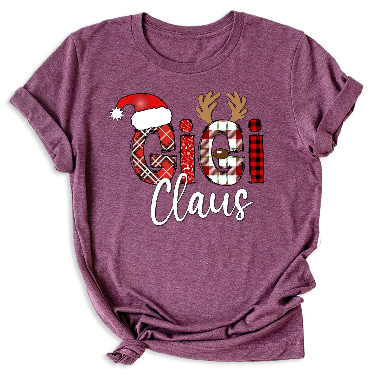 Gigi Claus Christmas Shirt for Grandma – Custom Gigi, Mimi, Nana Xmas Tee with Santa Hat & Plaid Design