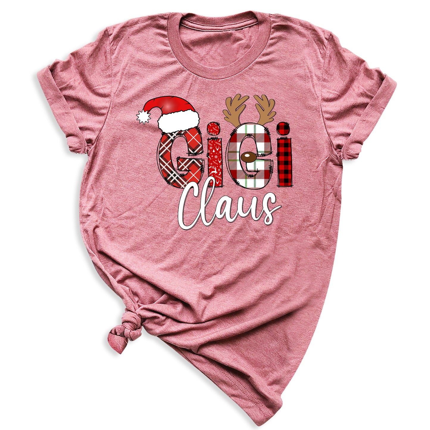 Gigi Claus Christmas Shirt for Grandma – Custom Gigi, Mimi, Nana Xmas Tee with Santa Hat & Plaid Design