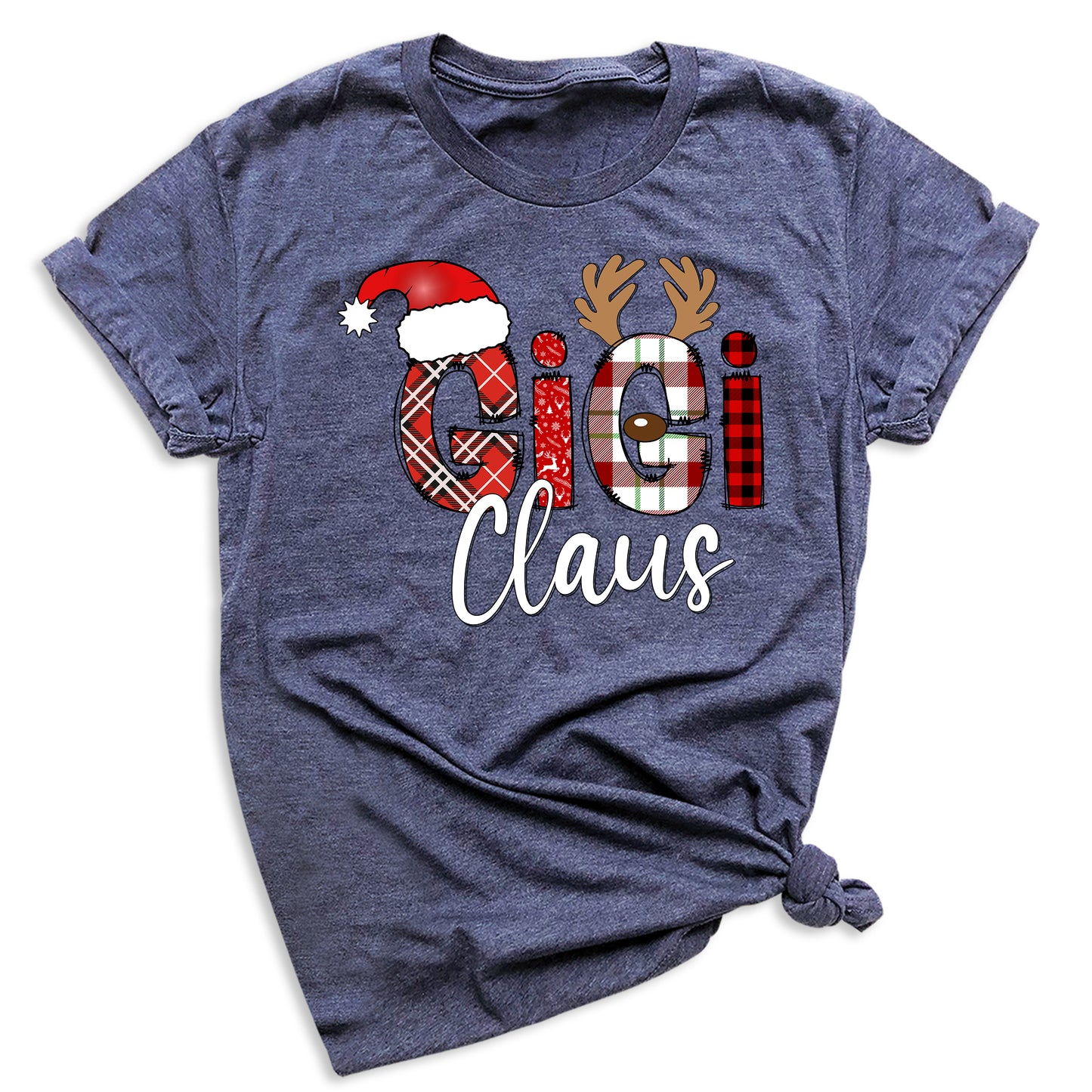 Gigi Claus Christmas Shirt for Grandma – Custom Gigi, Mimi, Nana Xmas Tee with Santa Hat & Plaid Design
