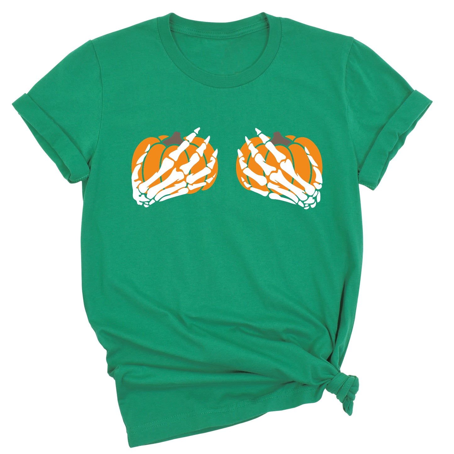 Skeleton Hand Bra Pumpkin Shirt – Funny Halloween Tee | Women’s Spooky Season Shirt