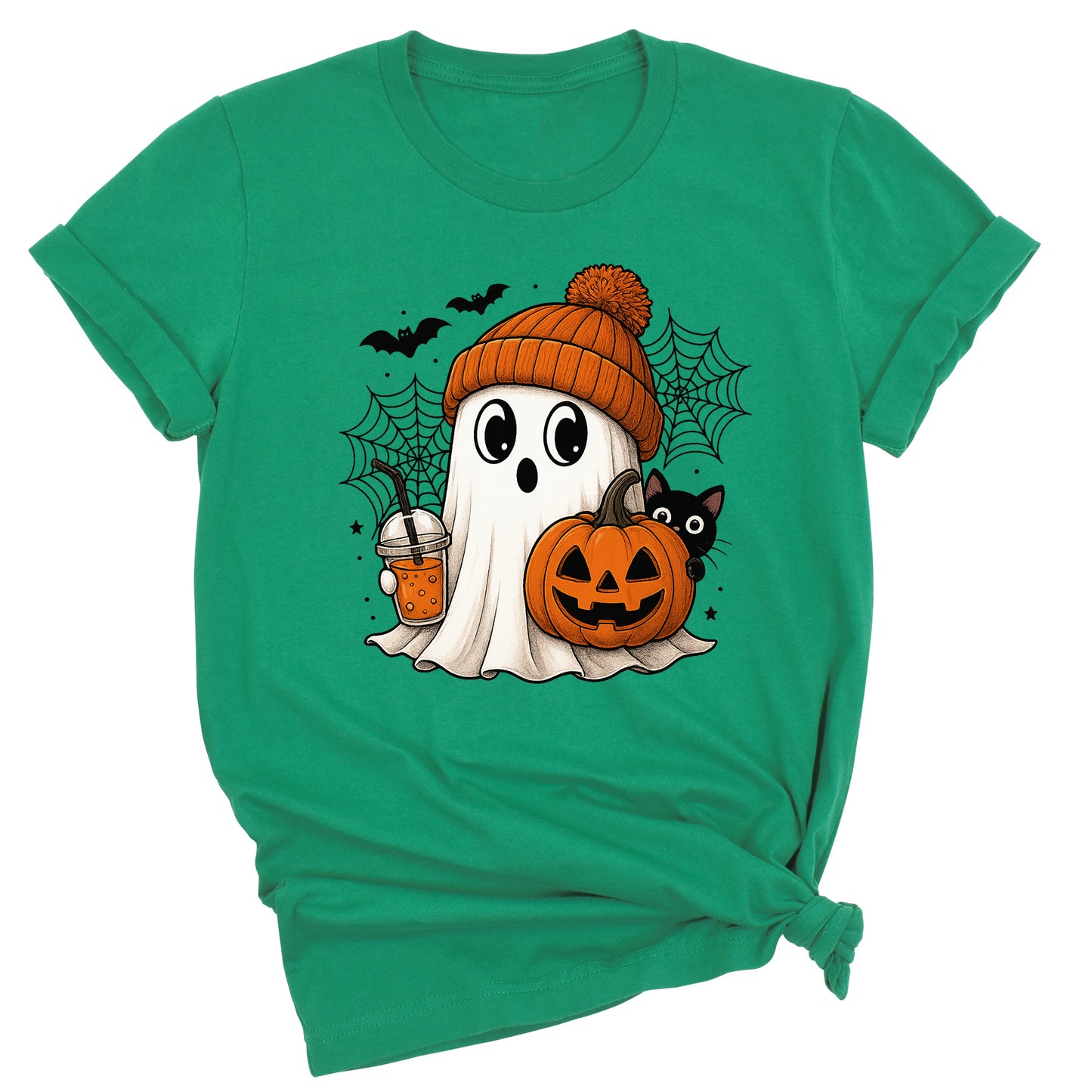 Halloween Ghost and Drink T-Shirt – Pumpkin & Spooky Season Tee