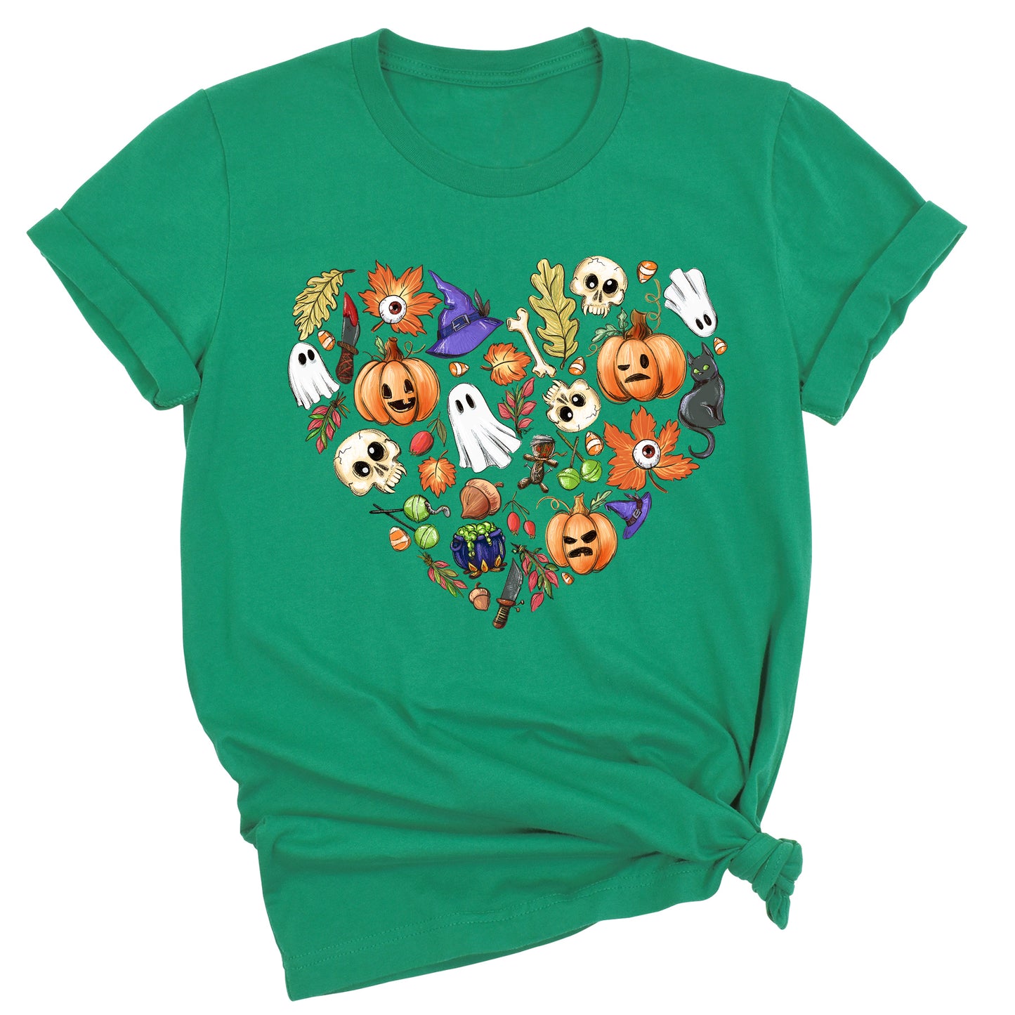 Halloween Elements Heart Shirt – Spooky Season Tee | Women’s Ghost & Pumpkin Shirt