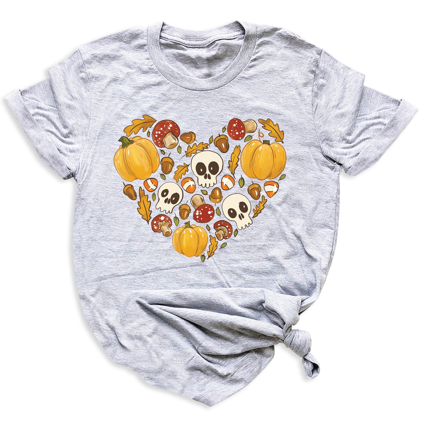 Heart Skull Halloween Shirt – Fall Season Tee for Women Men | Autumn Pumpkin Patch Outfit