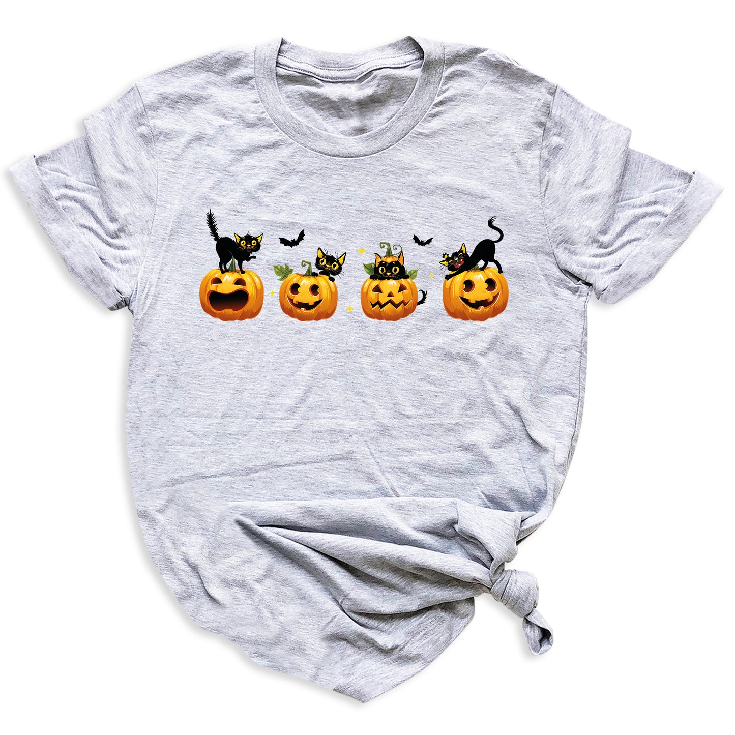 Halloween Pumpkin Cat Shirt โ Cute Fall Shirt, Pumpkin Face Tee, Spooky Season Shirt for Halloween Party & Autumn Outfits
