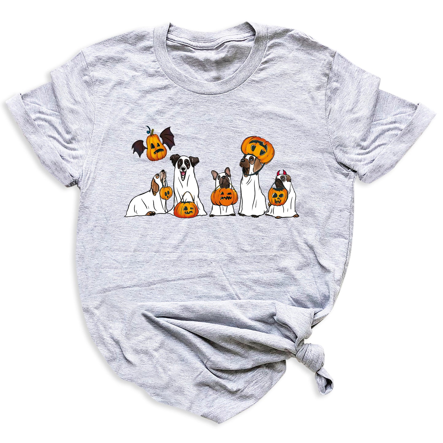 Halloween Ghost Dogs Shirt – Cute Dog Lover Tee for Women Men, Funny Pumpkin & Bat Halloween Top, Dog Mom Spooky Season Outfit