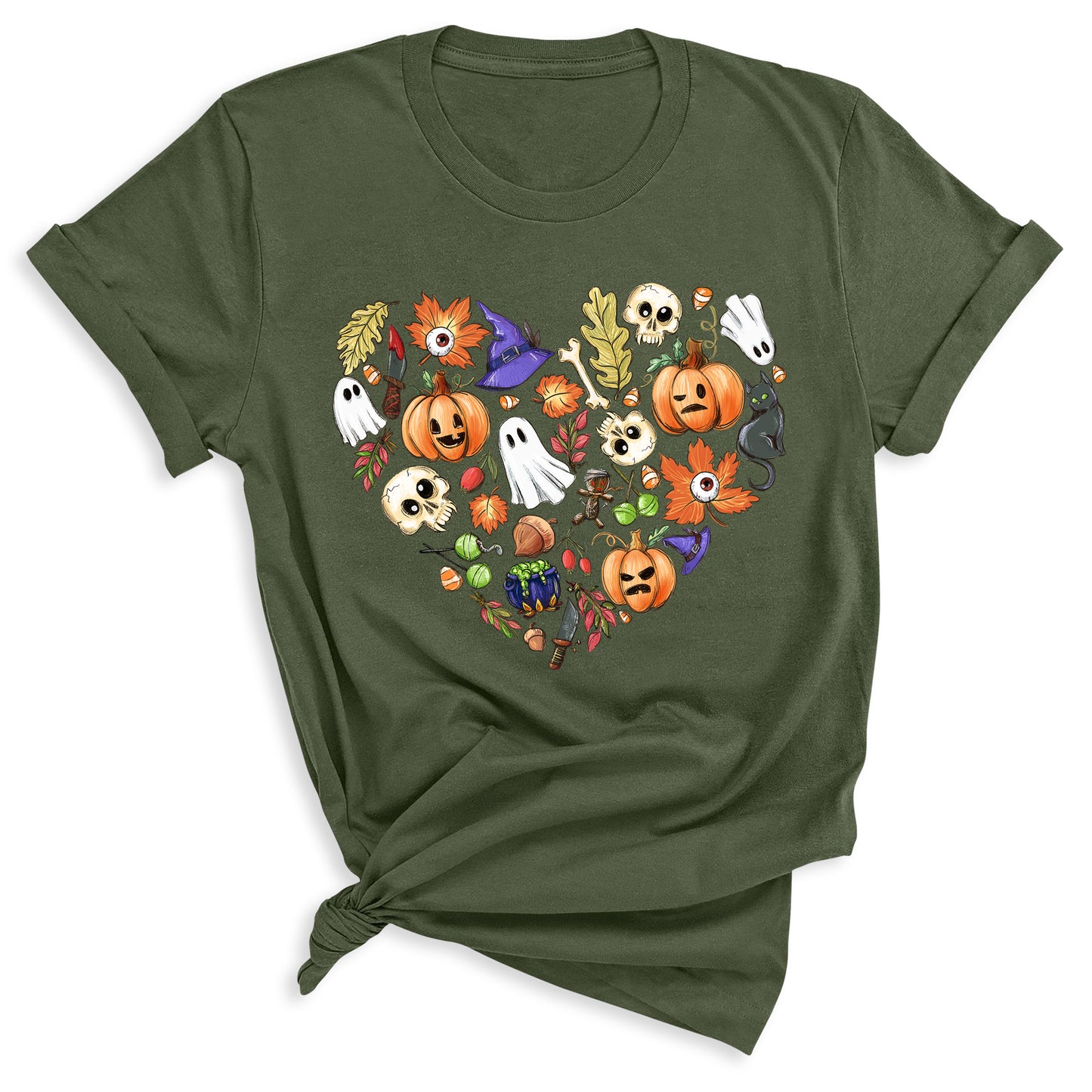 Halloween Elements Heart Shirt – Spooky Season Tee | Women’s Ghost & Pumpkin Shirt