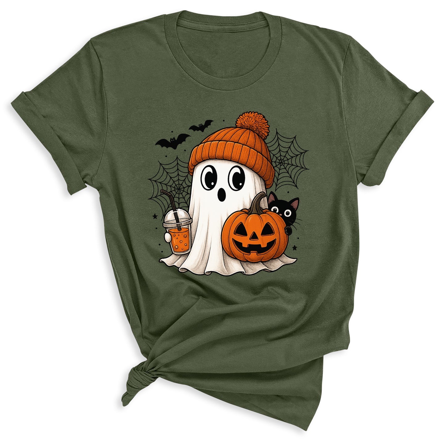 Halloween Ghost and Drink T-Shirt – Pumpkin & Spooky Season Tee