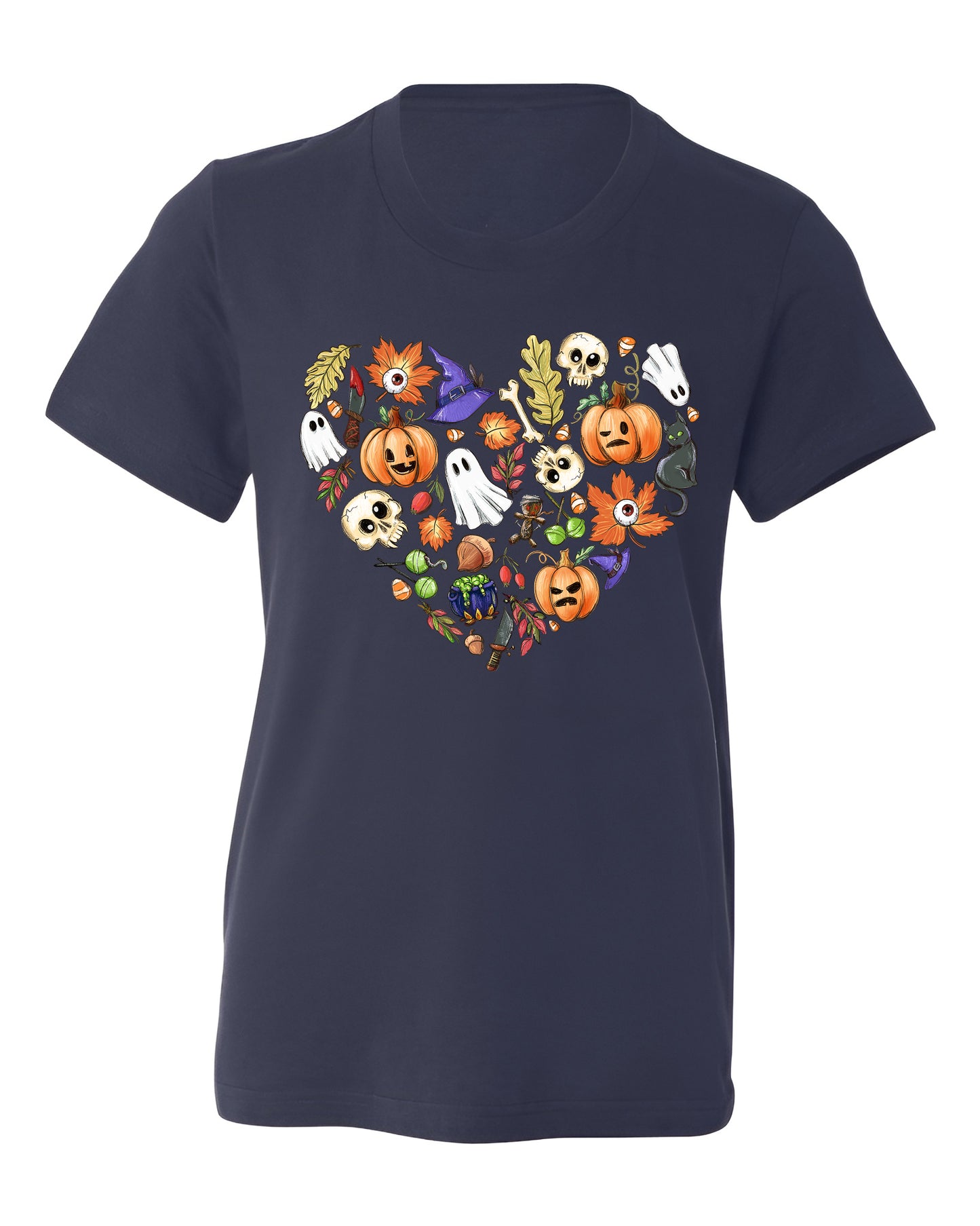 Halloween Elements Heart Shirt – Spooky Season Tee | Women’s Ghost & Pumpkin Shirt