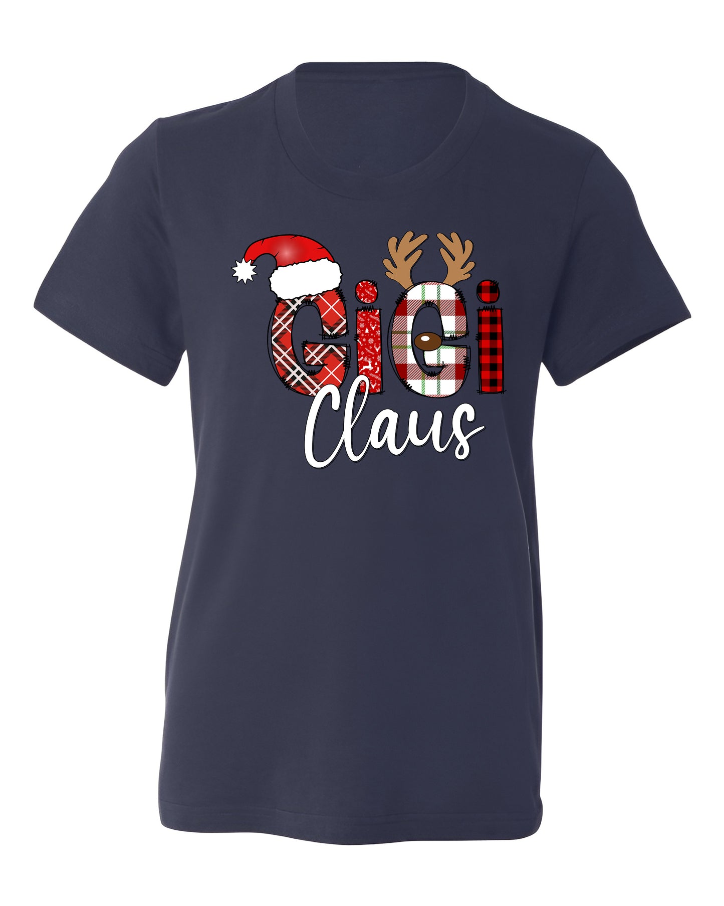 Gigi Claus Christmas Shirt for Grandma – Custom Gigi, Mimi, Nana Xmas Tee with Santa Hat & Plaid Design