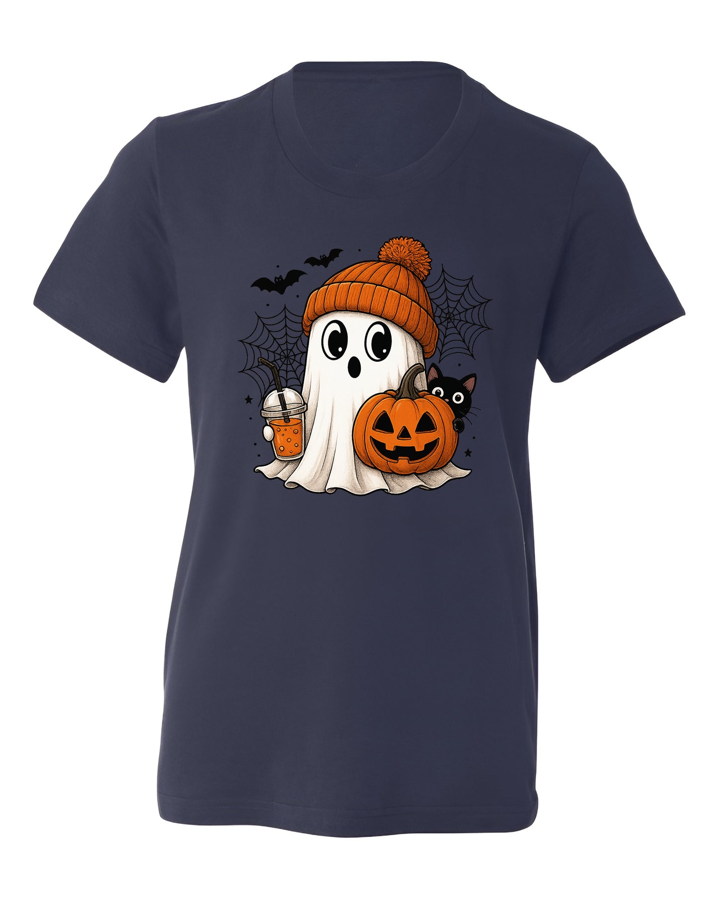 Halloween Ghost and Drink T-Shirt – Pumpkin & Spooky Season Tee