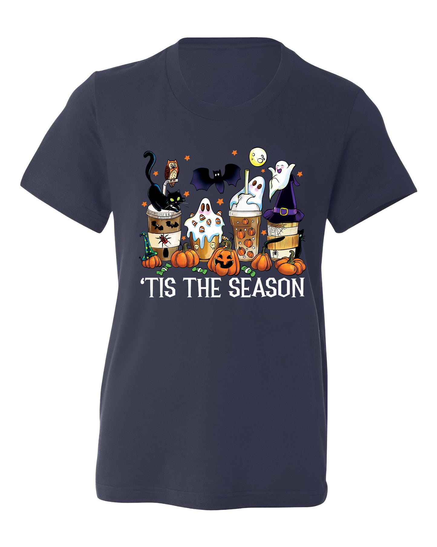 Tis The Season Halloween Coffee Shirt – Funny Fall Shirt for Women, Cute Pumpkin Coffee Tee, Autumn Halloween Gift