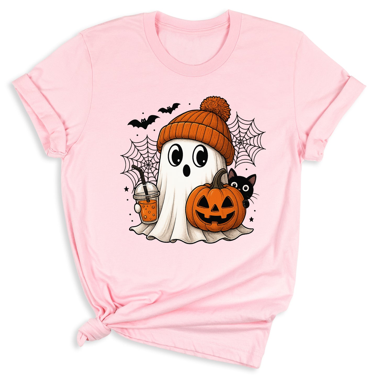 Halloween Ghost and Drink T-Shirt – Pumpkin & Spooky Season Tee