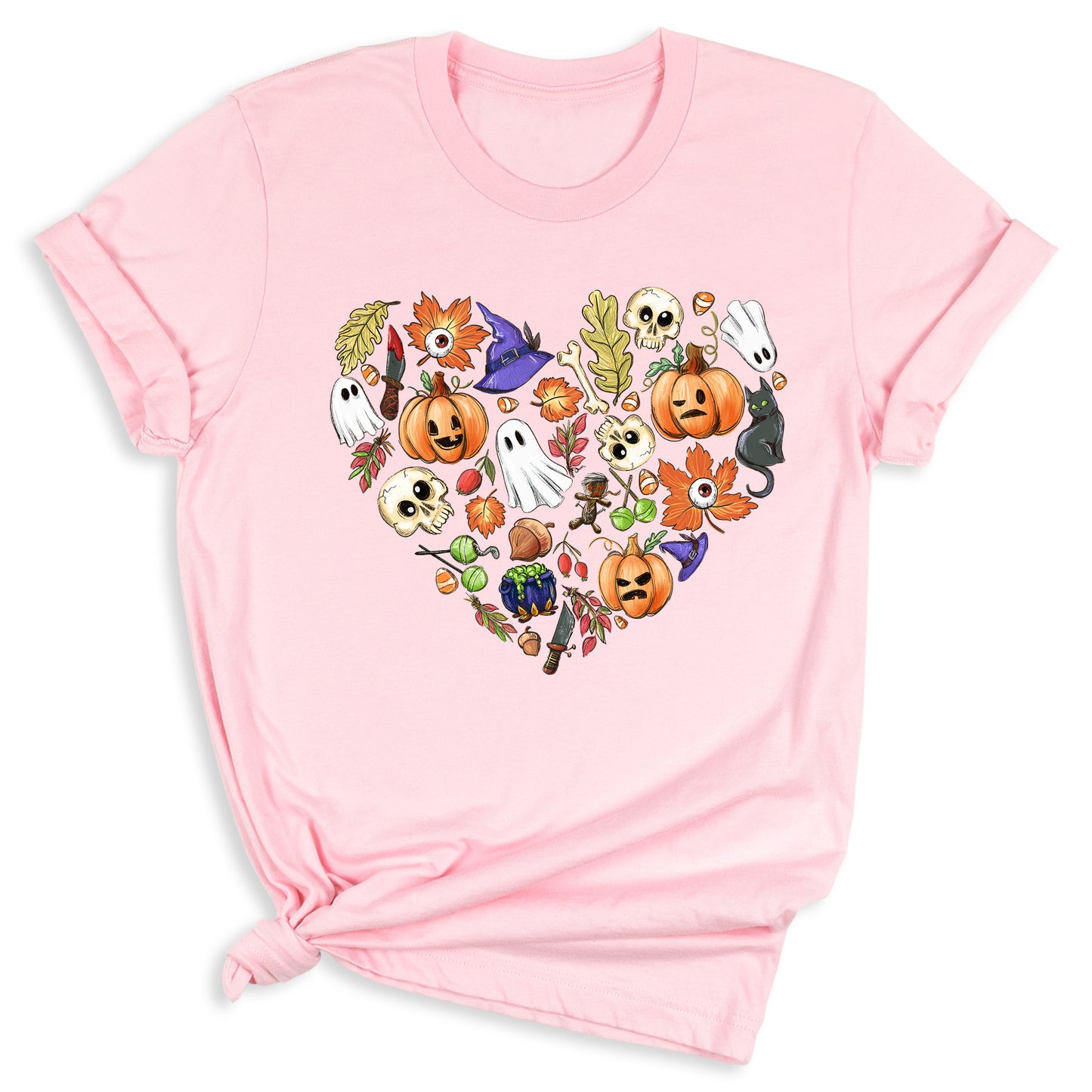 Halloween Elements Heart Shirt – Spooky Season Tee | Women’s Ghost & Pumpkin Shirt