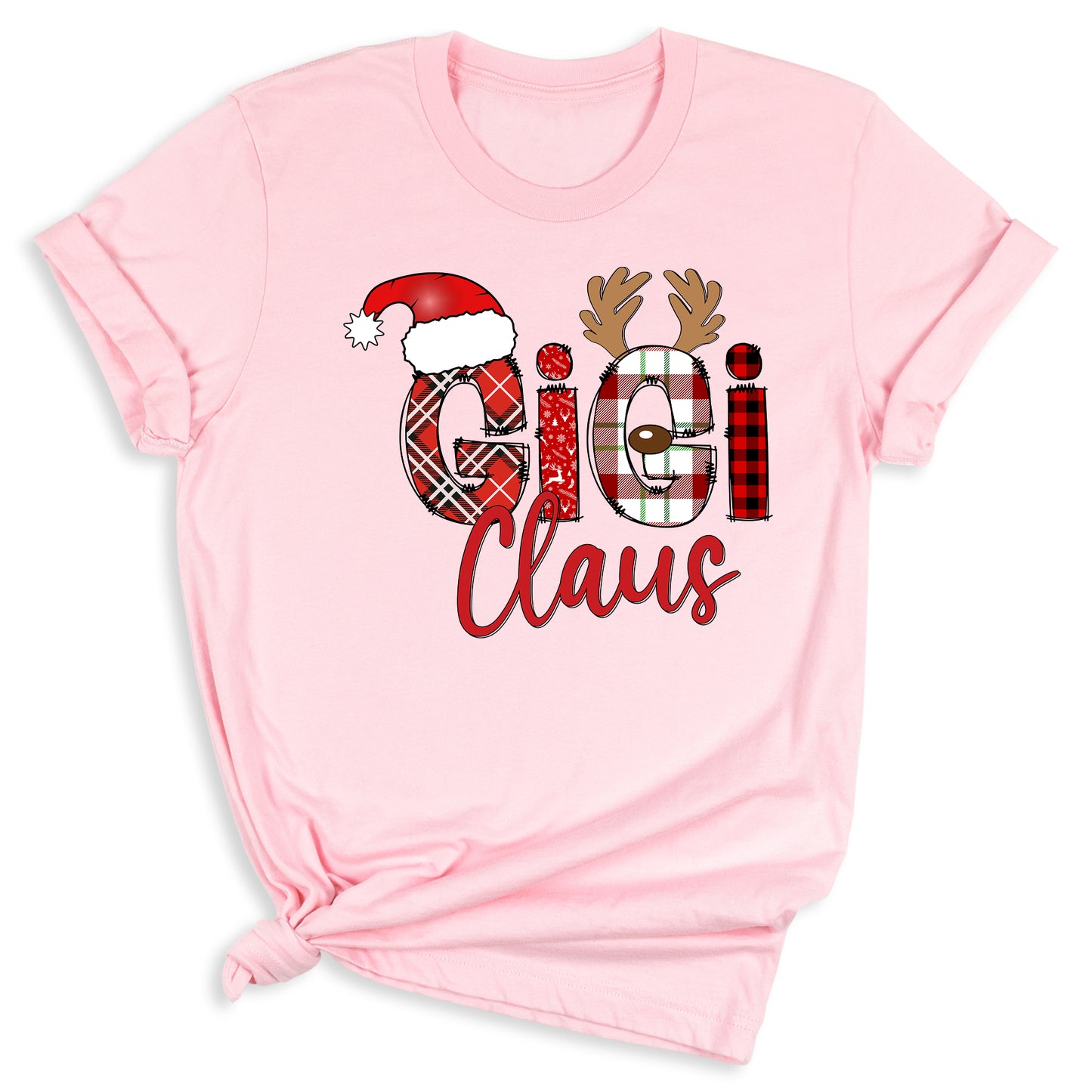 Gigi Claus Christmas Shirt for Grandma – Custom Gigi, Mimi, Nana Xmas Tee with Santa Hat & Plaid Design