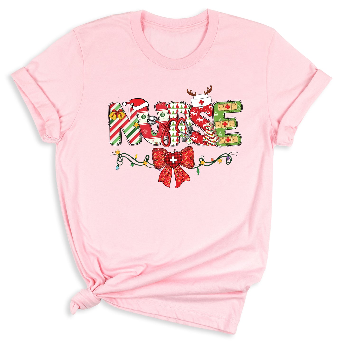 Christmas Nurse Shirt – Nursing Santa Hat Tee, Cute Xmas Bow Top, Nurse Appreciation Holiday Gift