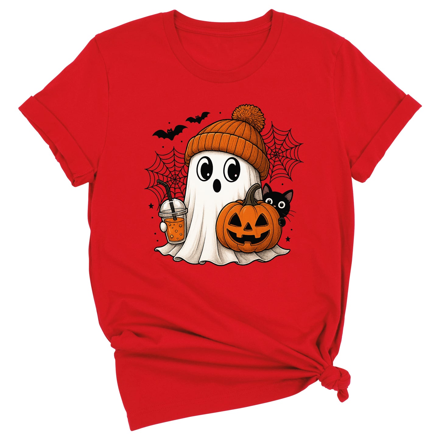 Halloween Ghost and Drink T-Shirt – Pumpkin & Spooky Season Tee