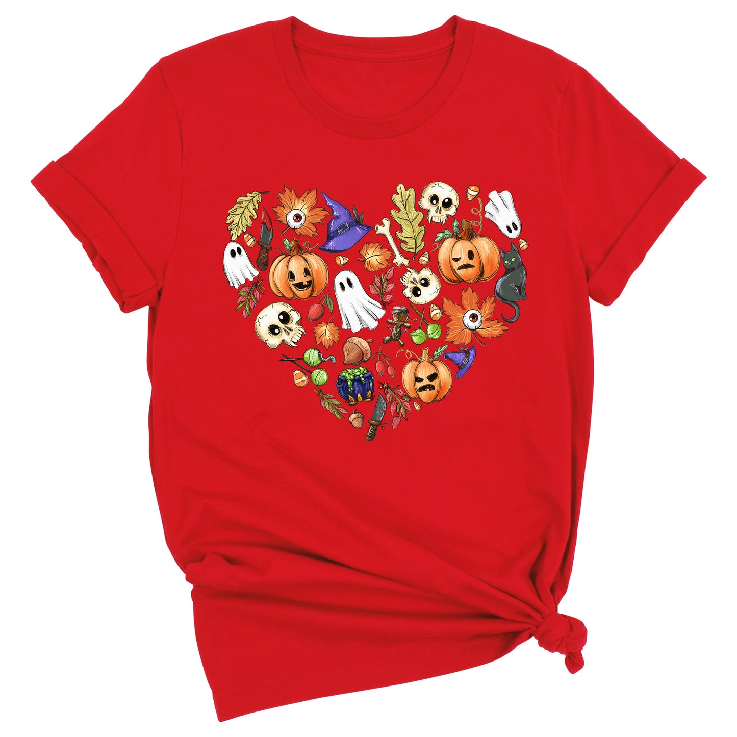 Halloween Elements Heart Shirt – Spooky Season Tee | Women’s Ghost & Pumpkin Shirt