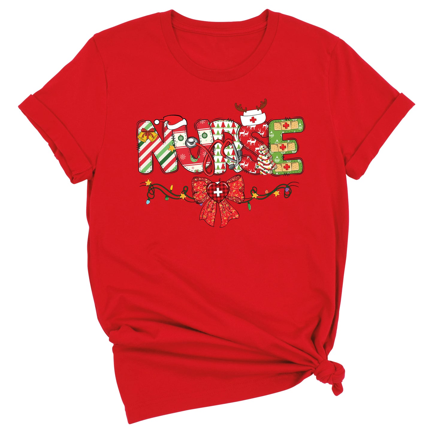 Christmas Nurse Shirt – Nursing Santa Hat Tee, Cute Xmas Bow Top, Nurse Appreciation Holiday Gift