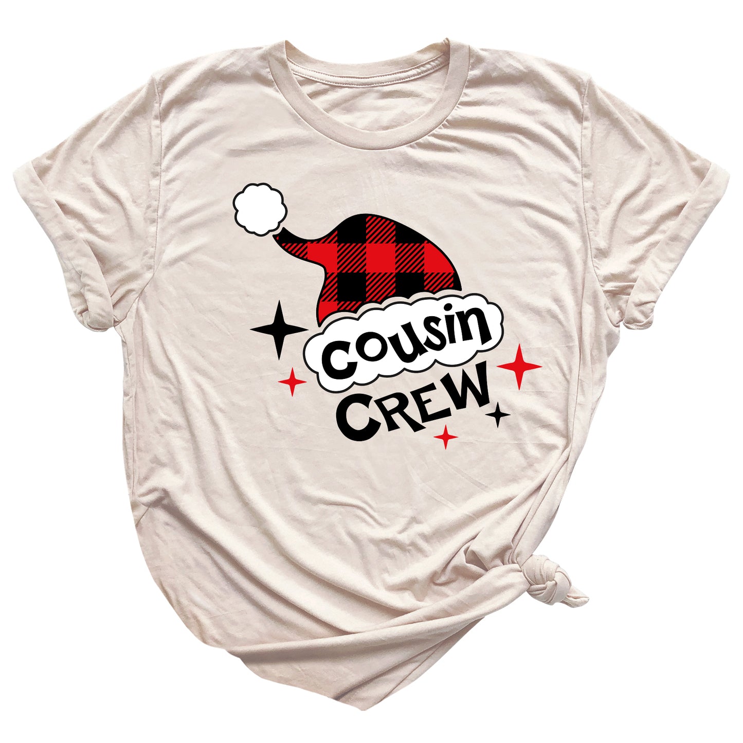 Cousin Crew Christmas Shirts Matching Kids Plaid Santa Hat Tees – Family Holiday Photo Outfit