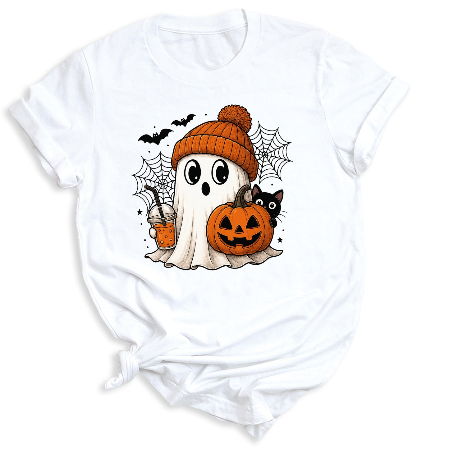 Halloween Ghost and Drink T-Shirt – Pumpkin & Spooky Season Tee