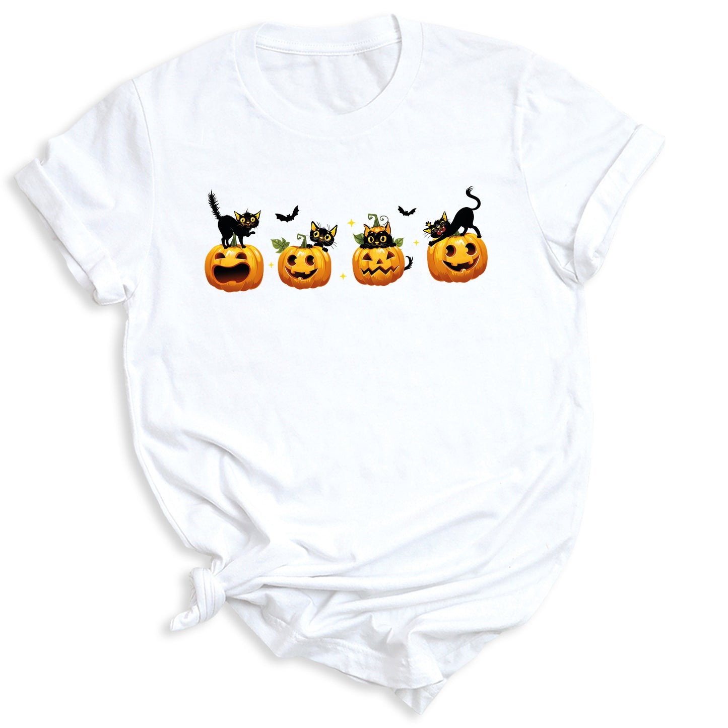 Halloween Pumpkin Cat Shirt โ Cute Fall Shirt, Pumpkin Face Tee, Spooky Season Shirt for Halloween Party & Autumn Outfits