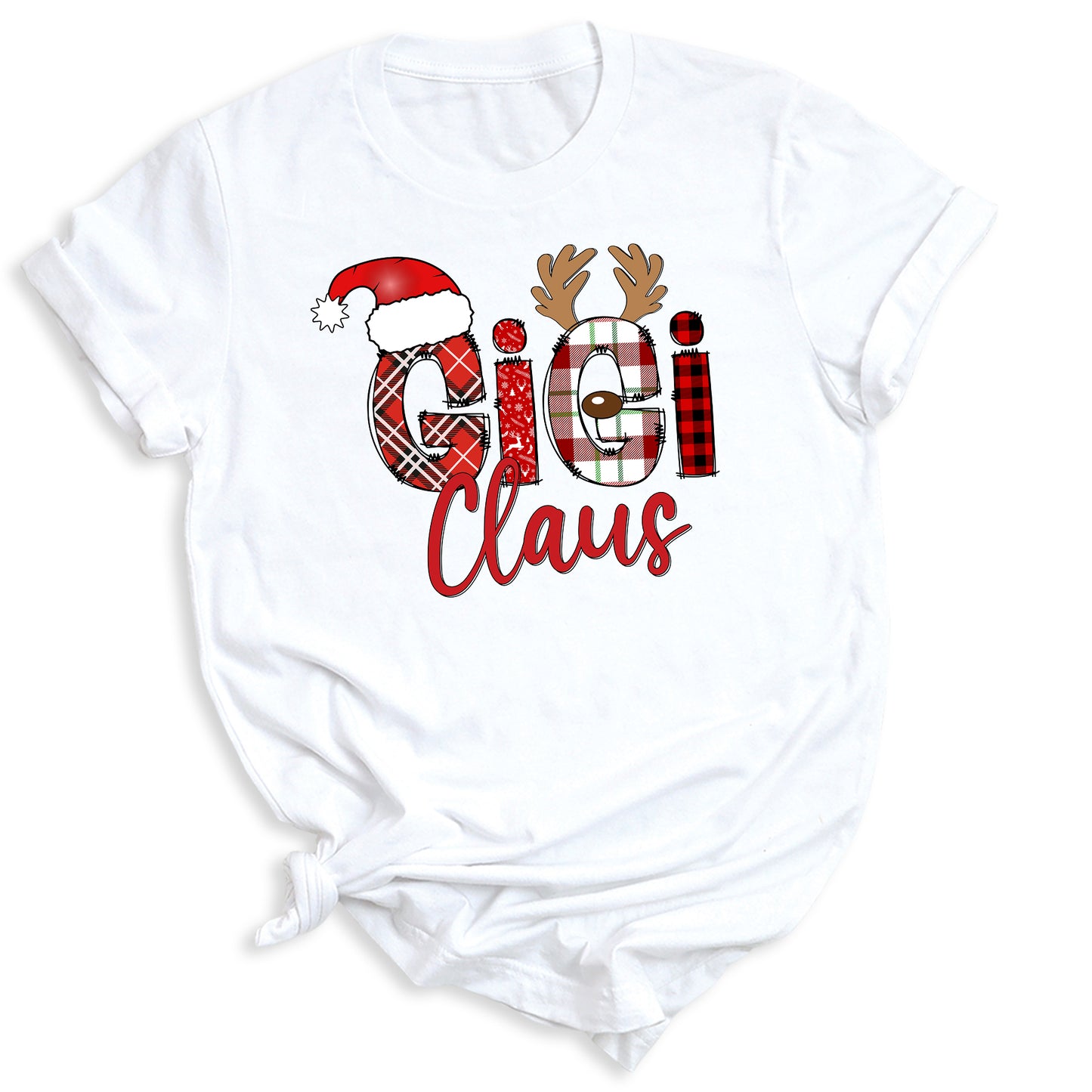 Gigi Claus Christmas Shirt for Grandma – Custom Gigi, Mimi, Nana Xmas Tee with Santa Hat & Plaid Design
