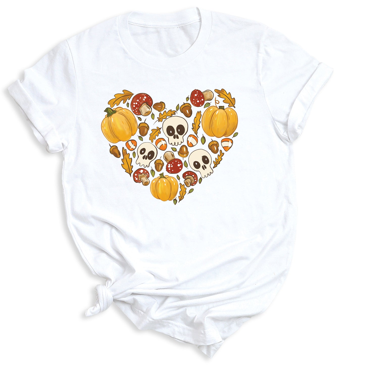 Heart Skull Halloween Shirt – Fall Season Tee for Women Men | Autumn Pumpkin Patch Outfit
