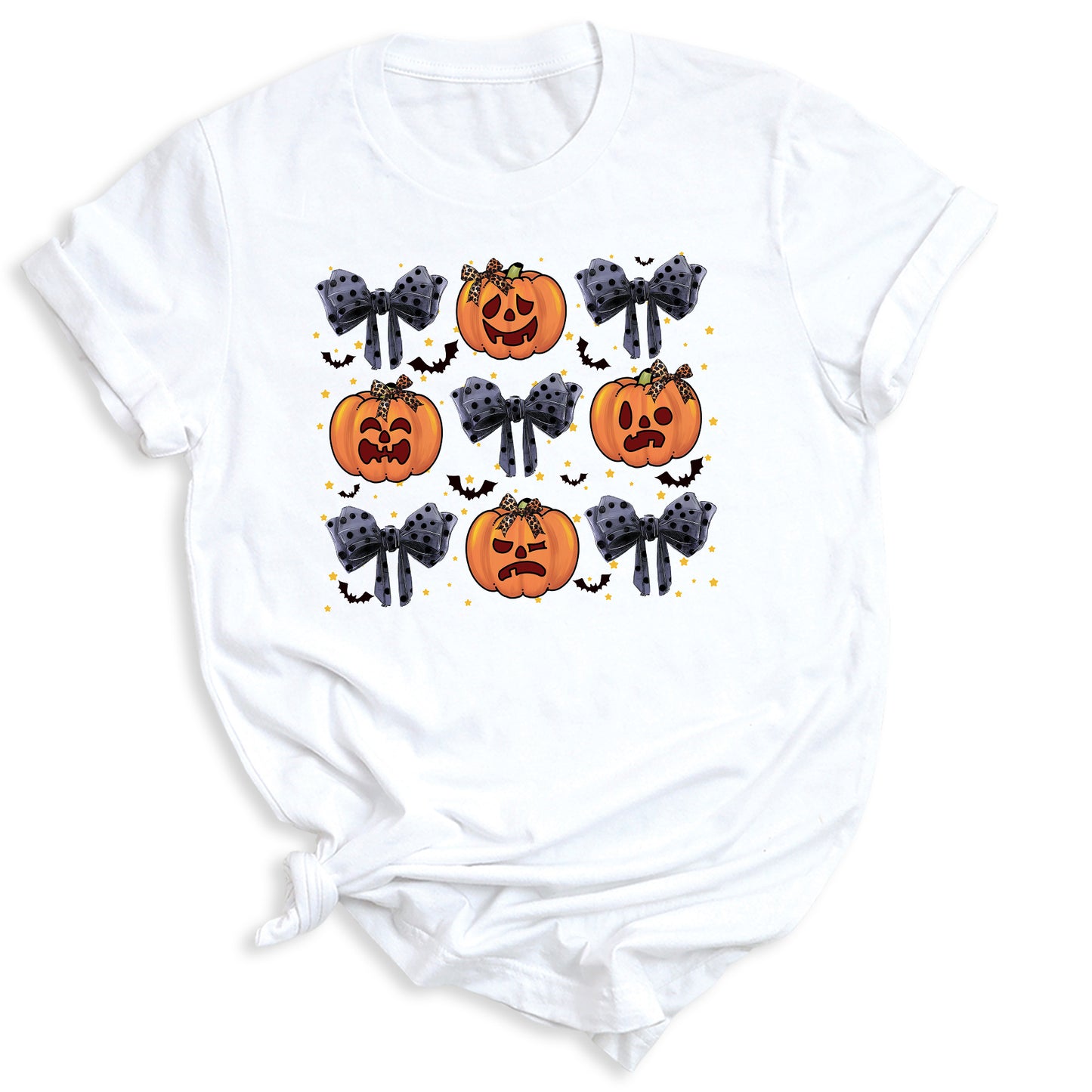 Funny Halloween Pumpkin Face Shirt – Coquette Bow Spooky Season Tee