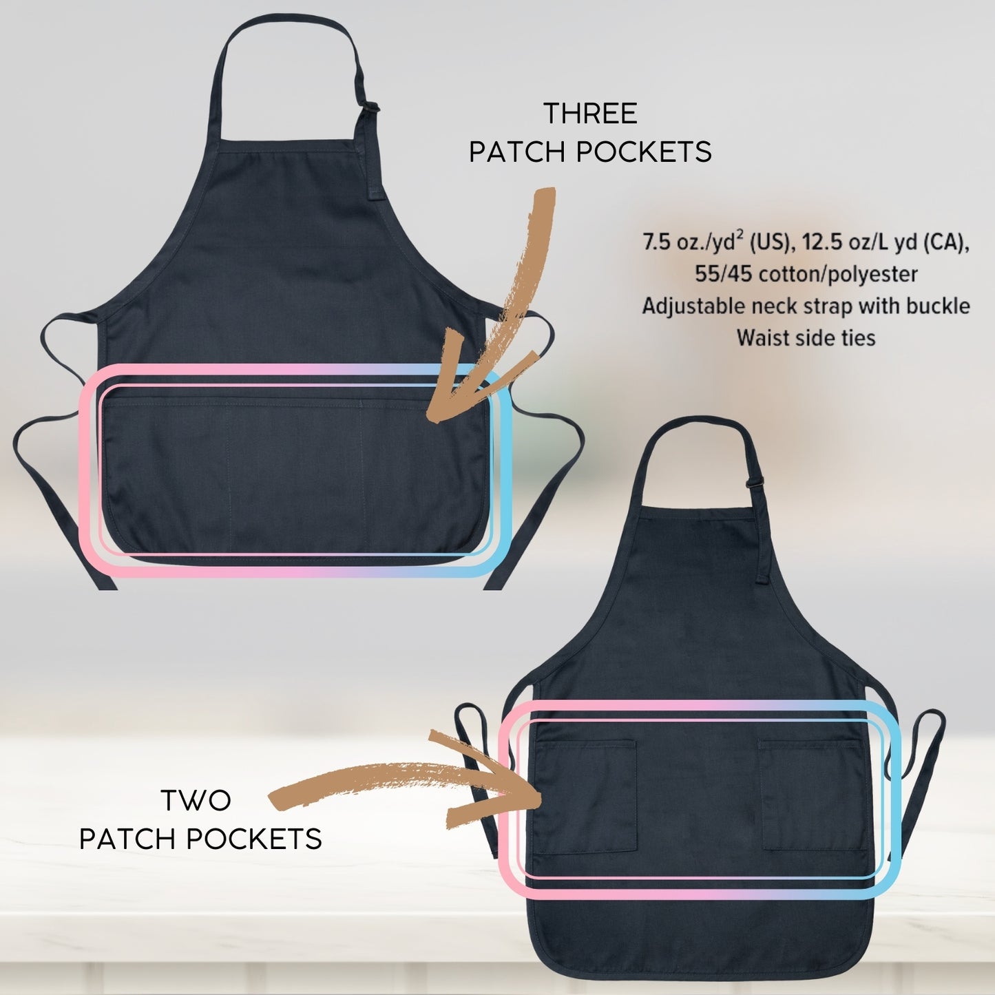 Custom Apron with Pockets – Personalized Chef Apron with Adjustable Strap & Custom Text or Image